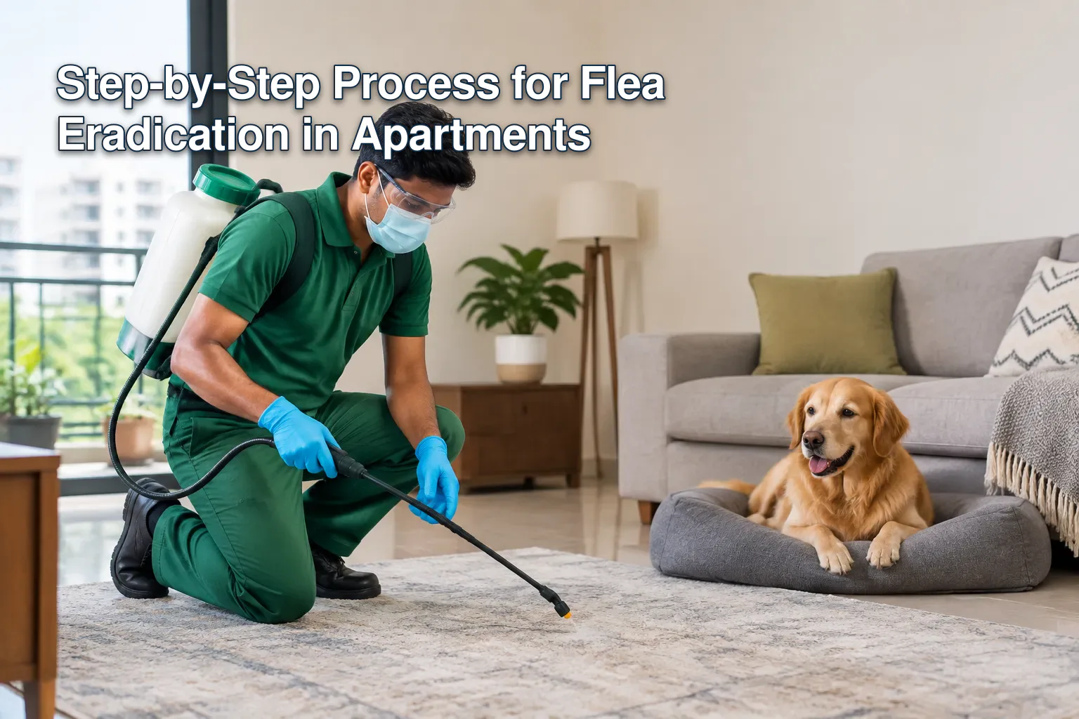 Pest control professional treating apartment for fleas