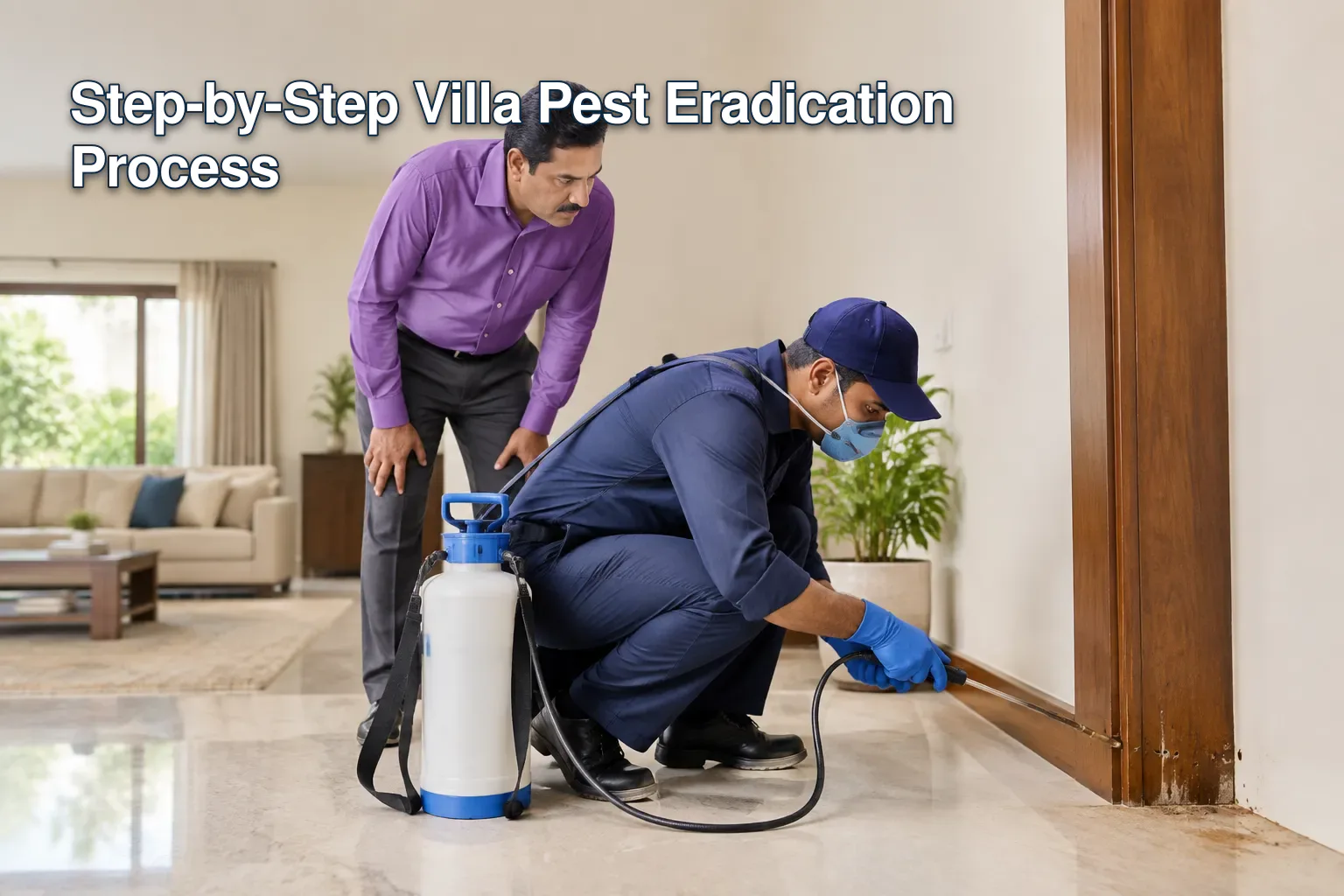 Pest control technician in action at a Bangalore villa