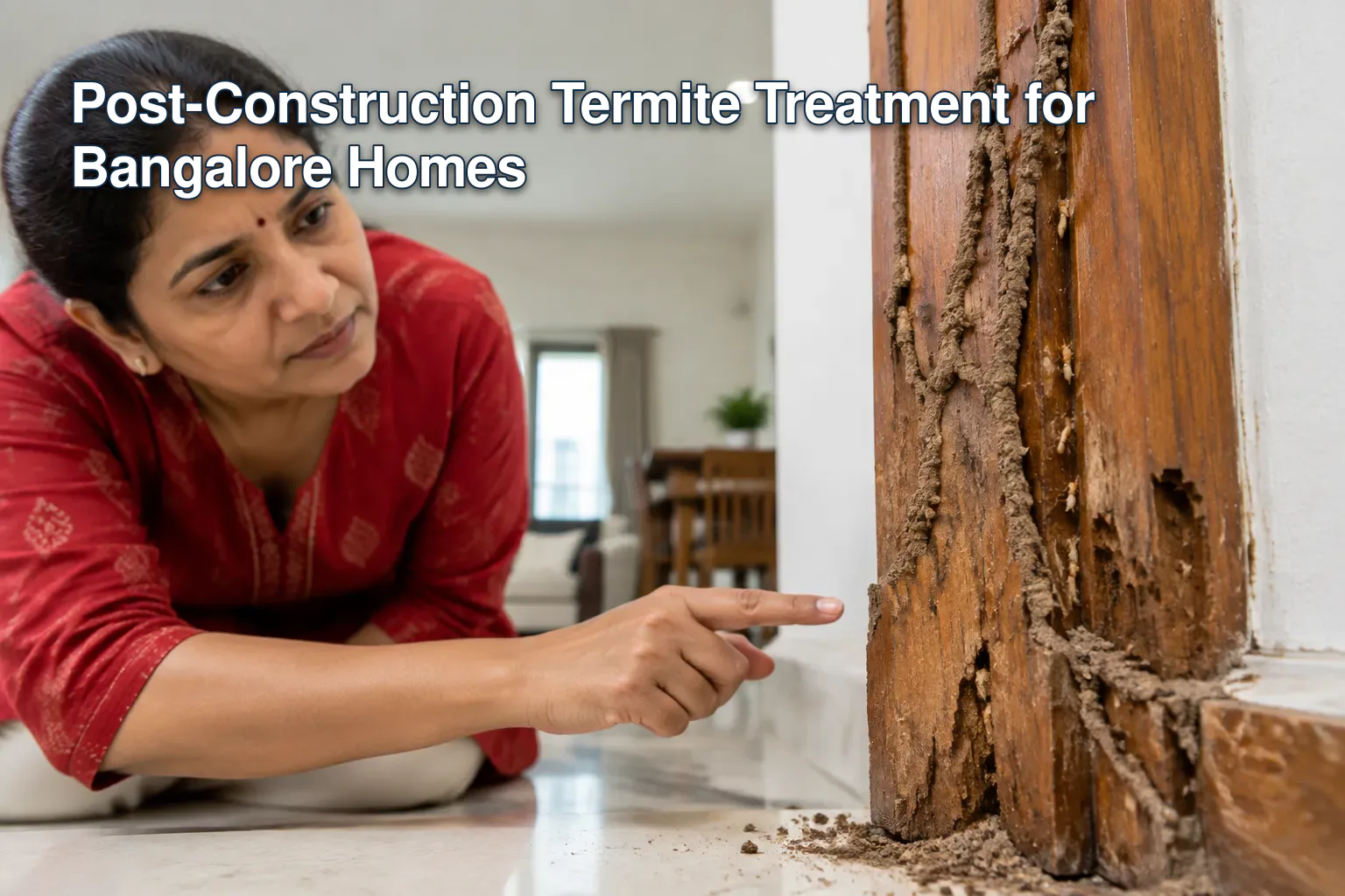 Termite infestation with mud tubes on wood