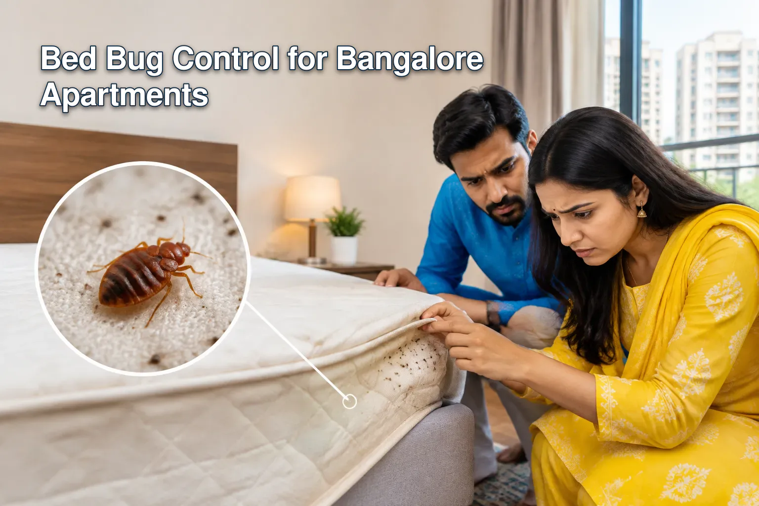 Close-up of a bed bug on a mattress in Bangalore