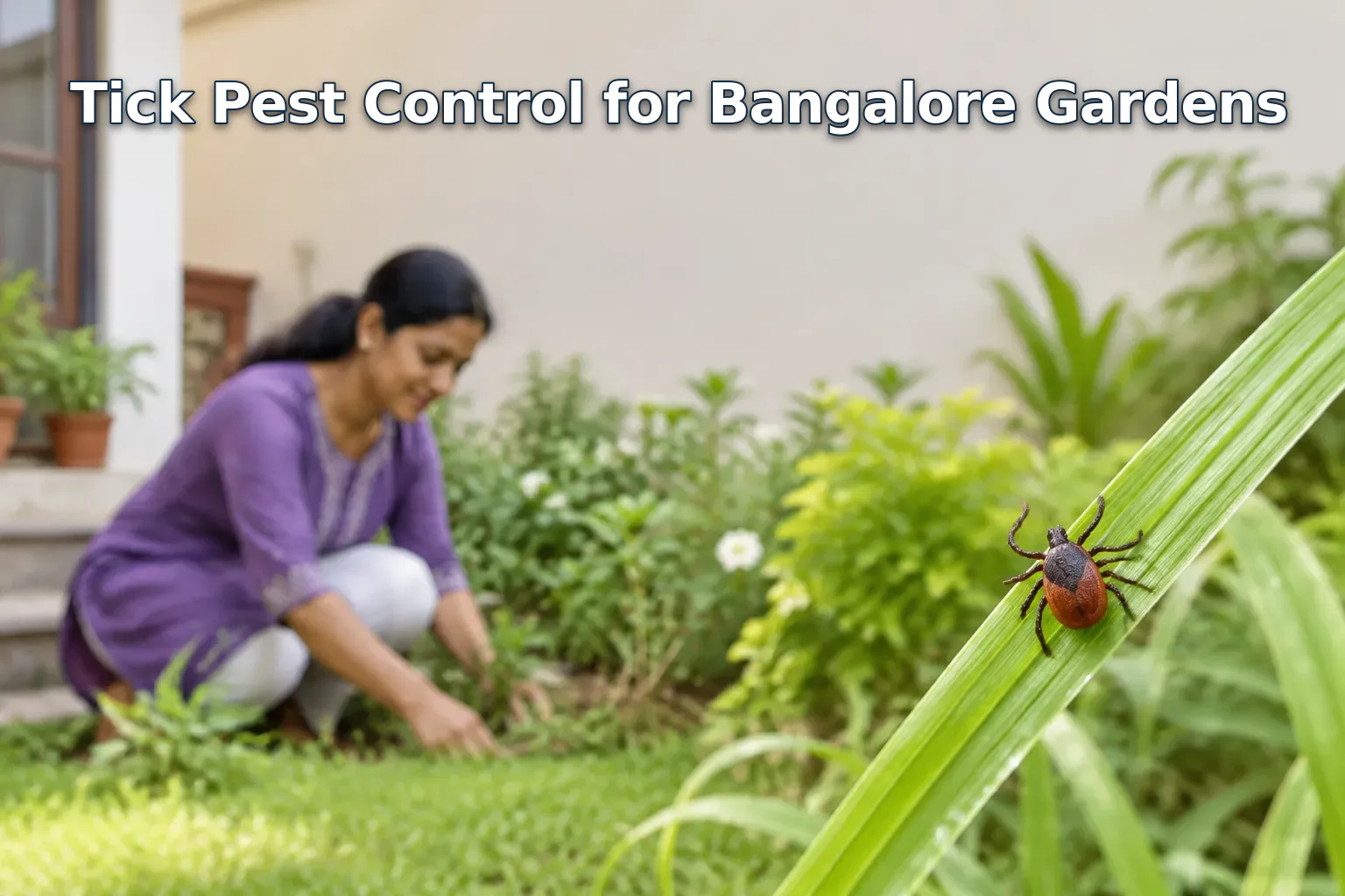 Tick on a grass blade in a Bangalore garden