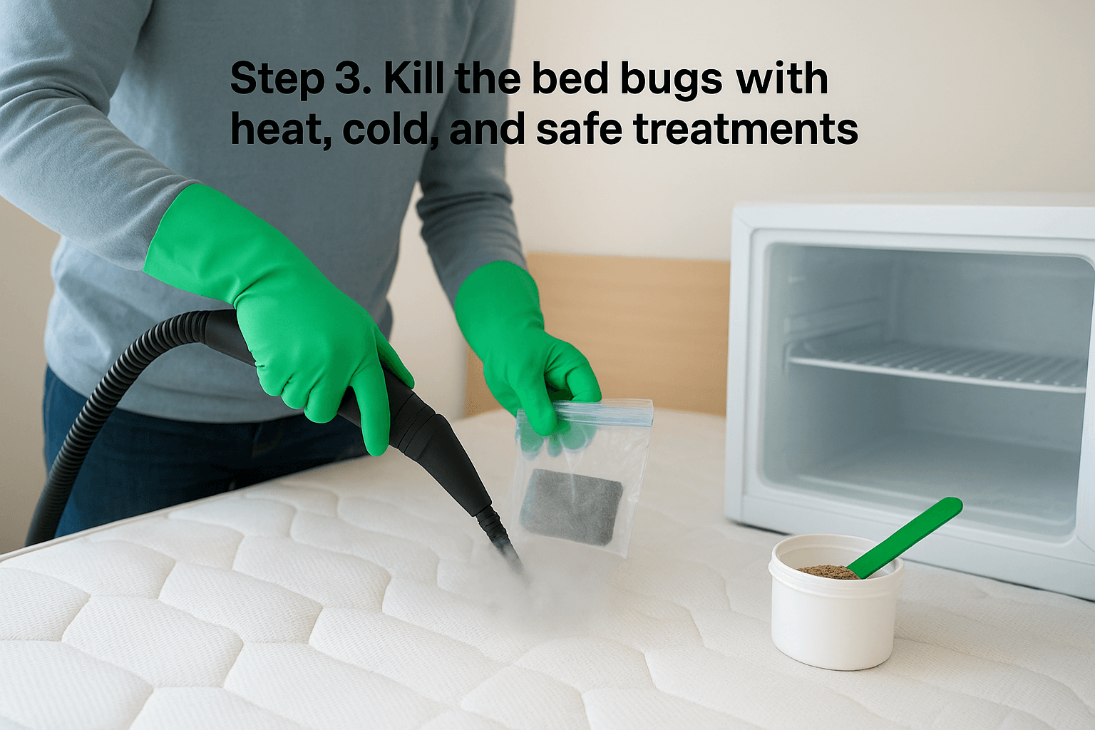 Step 3. Kill the bed bugs with cold, dusts, and safe treatments